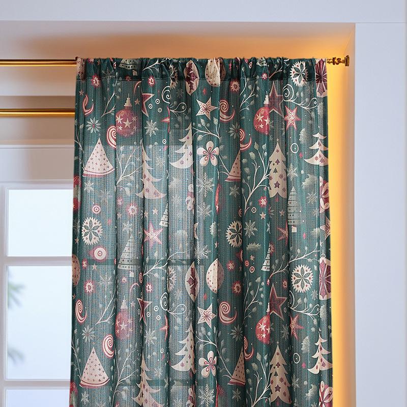 

Christmas Curtain Xmas Tree Colorful Pine Tree Star Decorative Curtains for Bedroom Living Room Window Decoration Drapes Blue Green,1pc 140*100cm