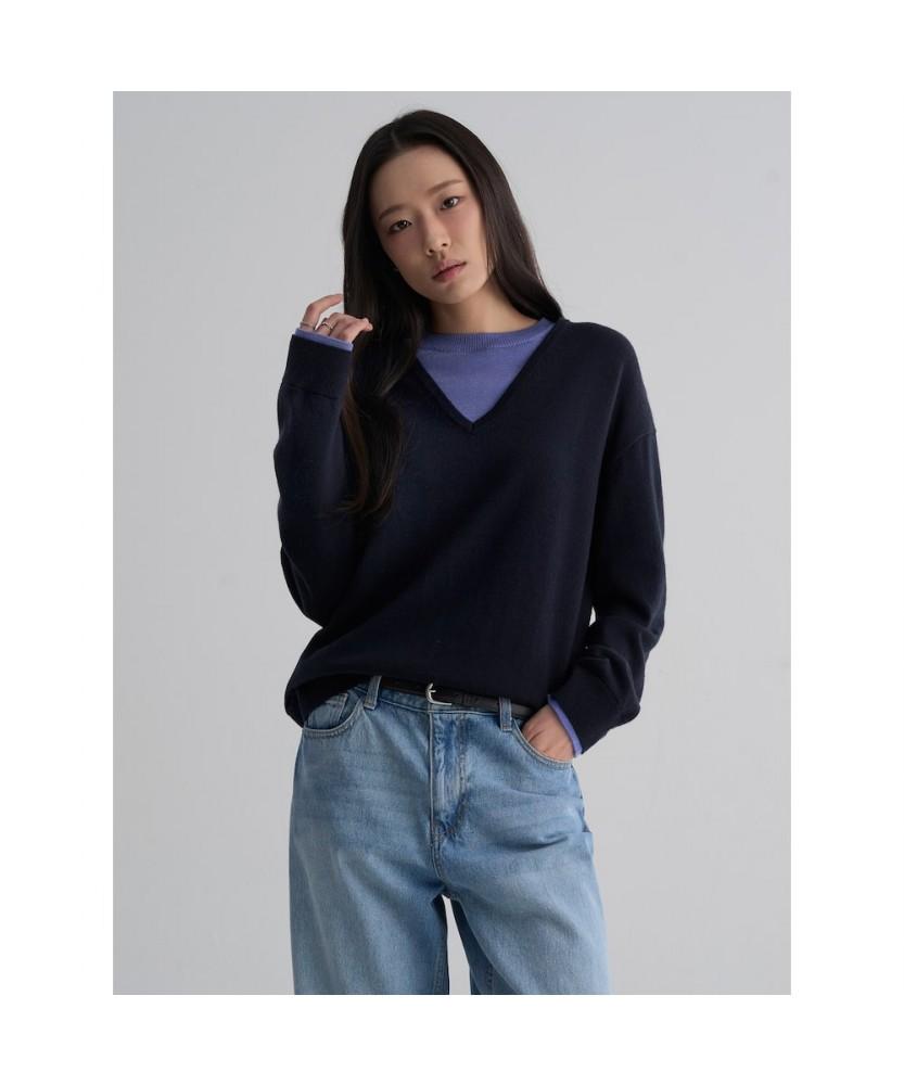 8seconds V-Neck Contrast Pullover Navy