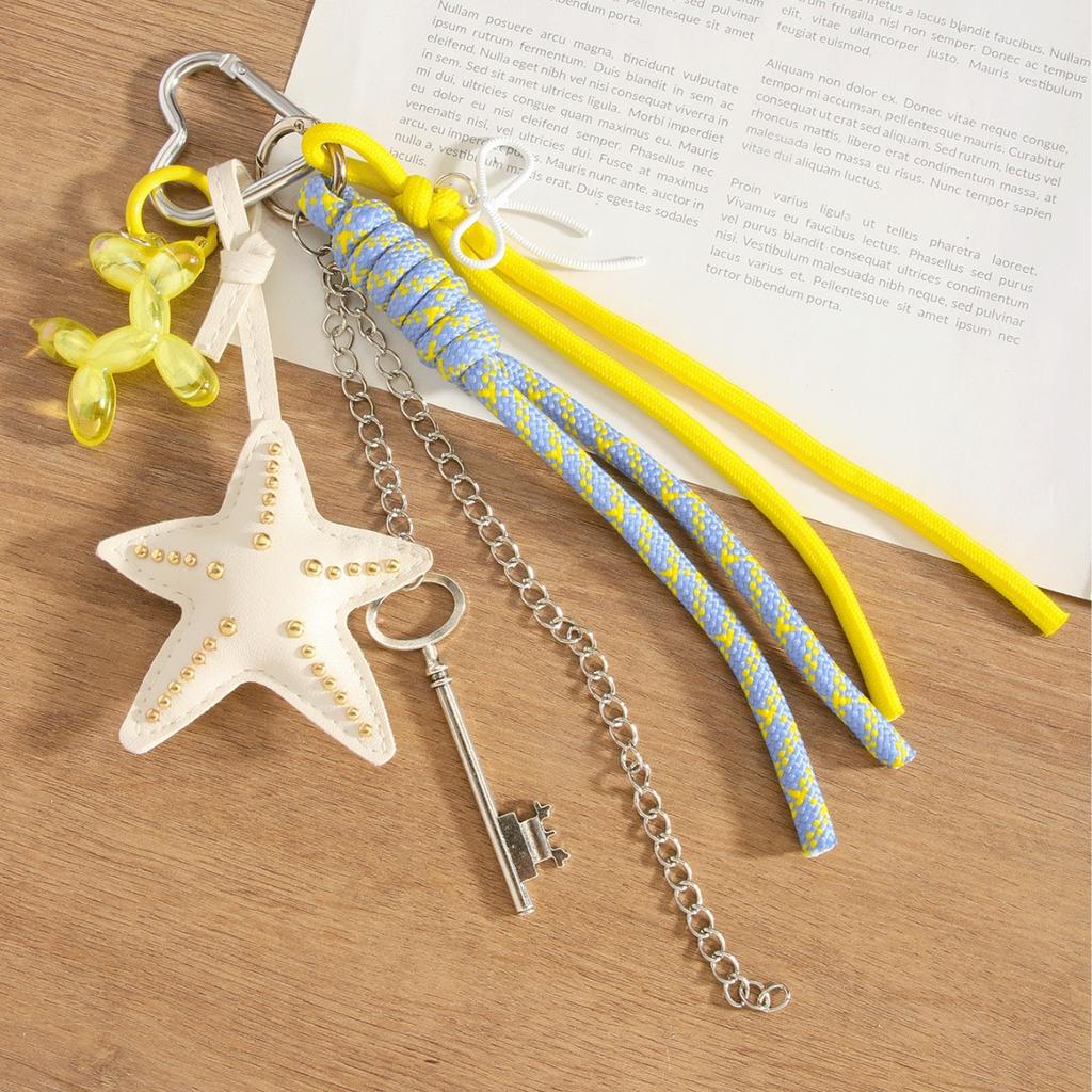 Internet celebrity personalized starfish key fringed balloon dog versatile pendant keychain woven rope bag pendant gift