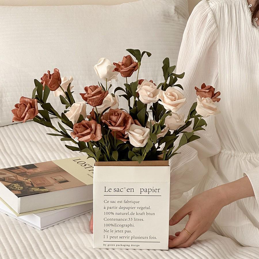 Windflower Hand Bouquet: Retro French Rose Dried Artificial Flowers In Paper Bag for Decoration & Photo Props