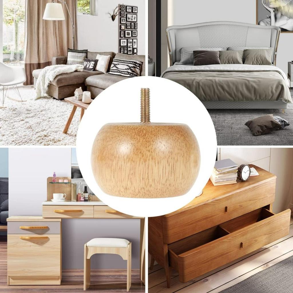 Möbelfüße aus Holz Set mit 4 Stück, 8 x 5 cm Solide Runde Kugelfüße mit 4 Schrauben DIY Stuhlbeine Tischbeine Ersatzset für Sofa Schrank Stuhl Couch