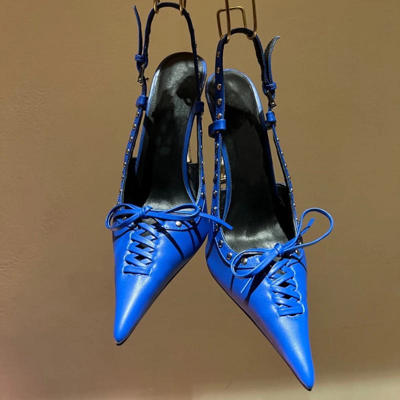 Fashion 2024 Brand Devise Rivet Bowknot Women's Sandals Fashion Sexy Slim Frenulum Sandals European American Banquet Nightclub 45 Shoes