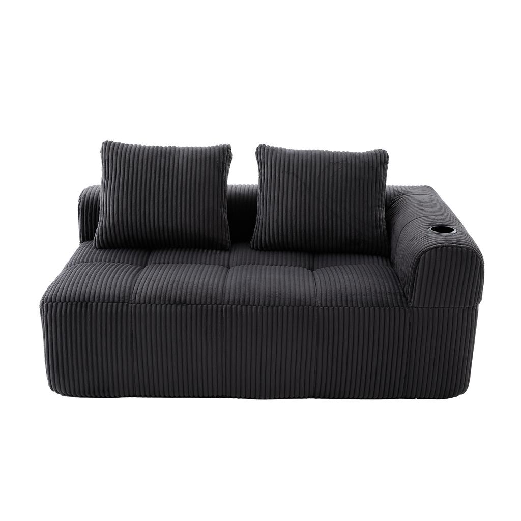 Cozy Corduroy Two-Seater Sofa – No Assembly, Soft Back Cushions, Side Storage Pocket for Remote Control and Phone, Cup Holder – Neat and Aesthetic.