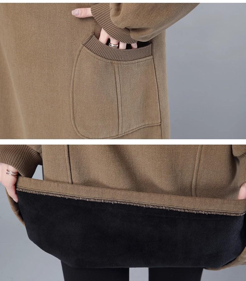 2025 Autumn/Winter High Neck Knit Sweatshirt with Long Sleeve & A-line Long Skirt Featuring Pocket Design