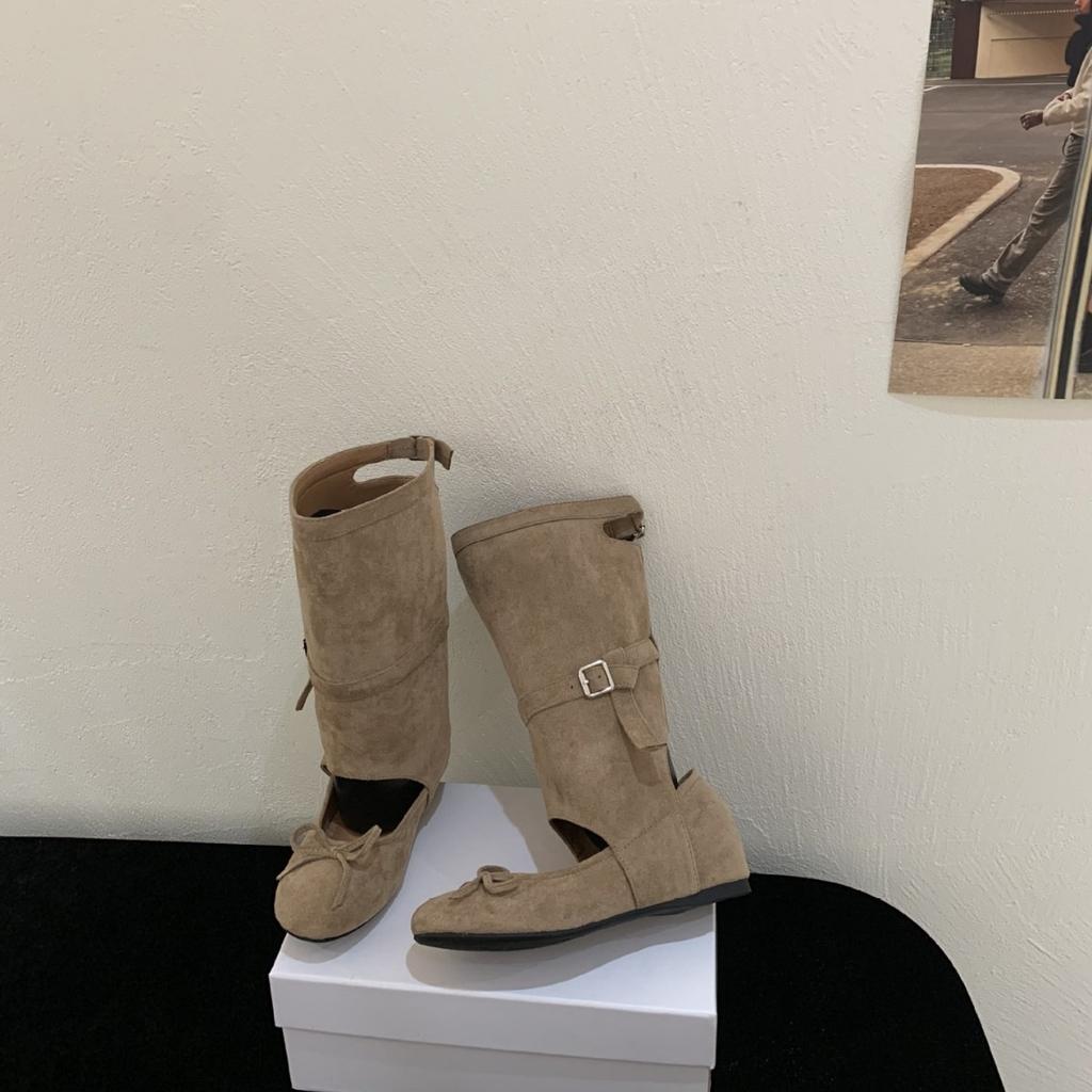 Inner height increase French bow ballet single shoes women's cool boots autumn new