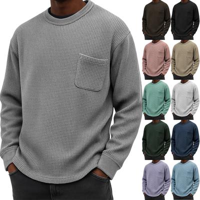 Herren Langarmshirt Rundhals Pullover Sweatshirts Groß und T-Shirts Lässig Entspanntes Überziehshirt Tasche