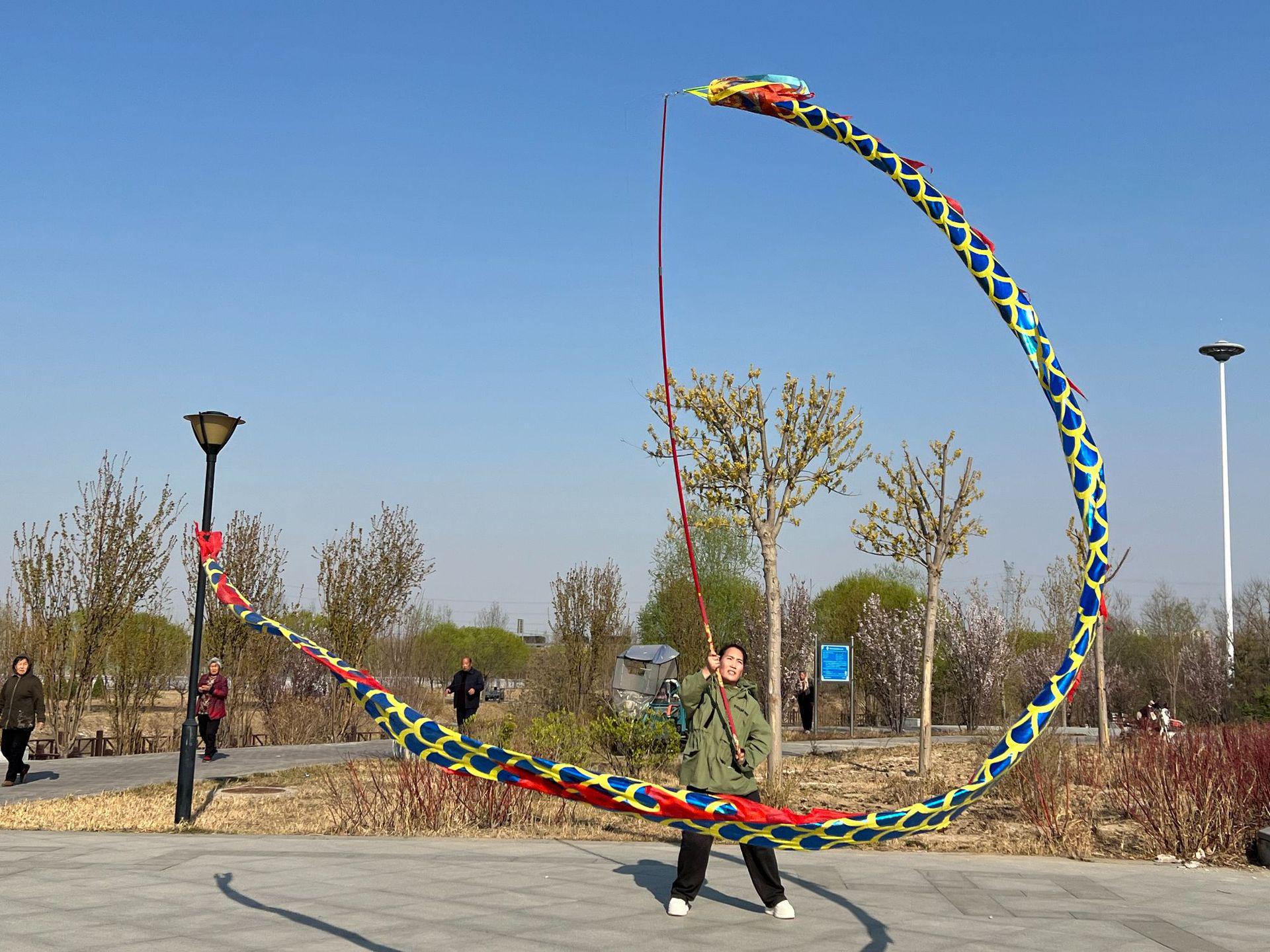 

Colorful Dancing Dragon Silk Ribbon Sticks for Outdoor Fitness and Exercise 12m Blue Cylindrical Dragon