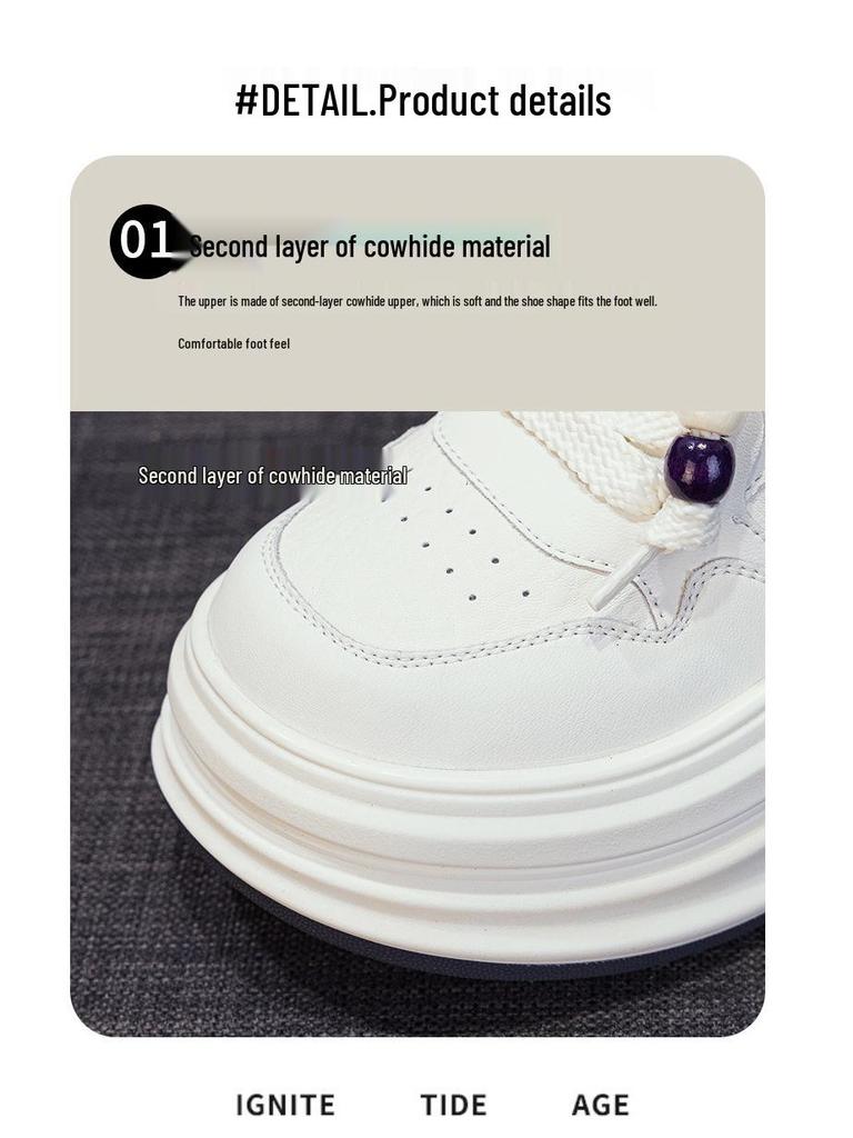 Women's 7cm Thick Sole White Lace-Up Sneakers - Height-Boosting Platform Athletic Shoes