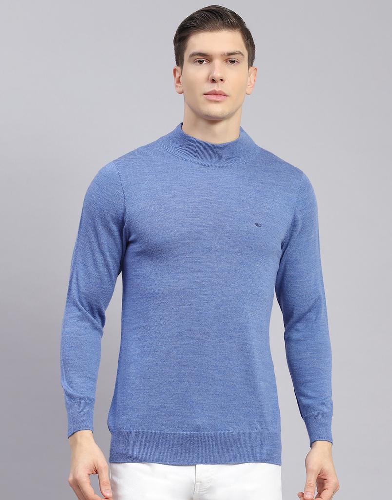 MONTE CARLO Mens Solid Blue Turtle Neck Full Sleeve Pullover