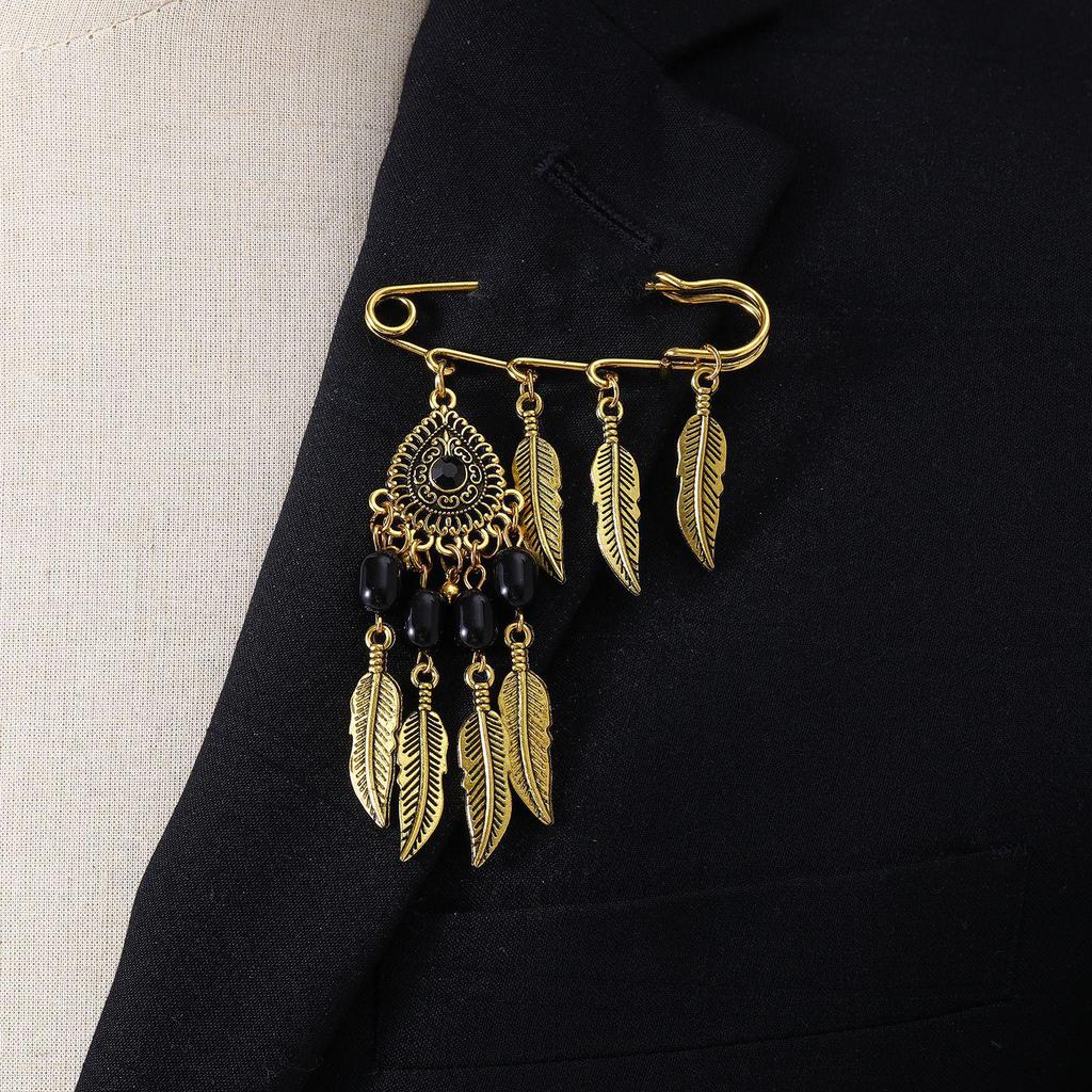 Bohemian Rhinestone Flower Tassel Brooch for Women - Exotic Style Suit Coat Pin