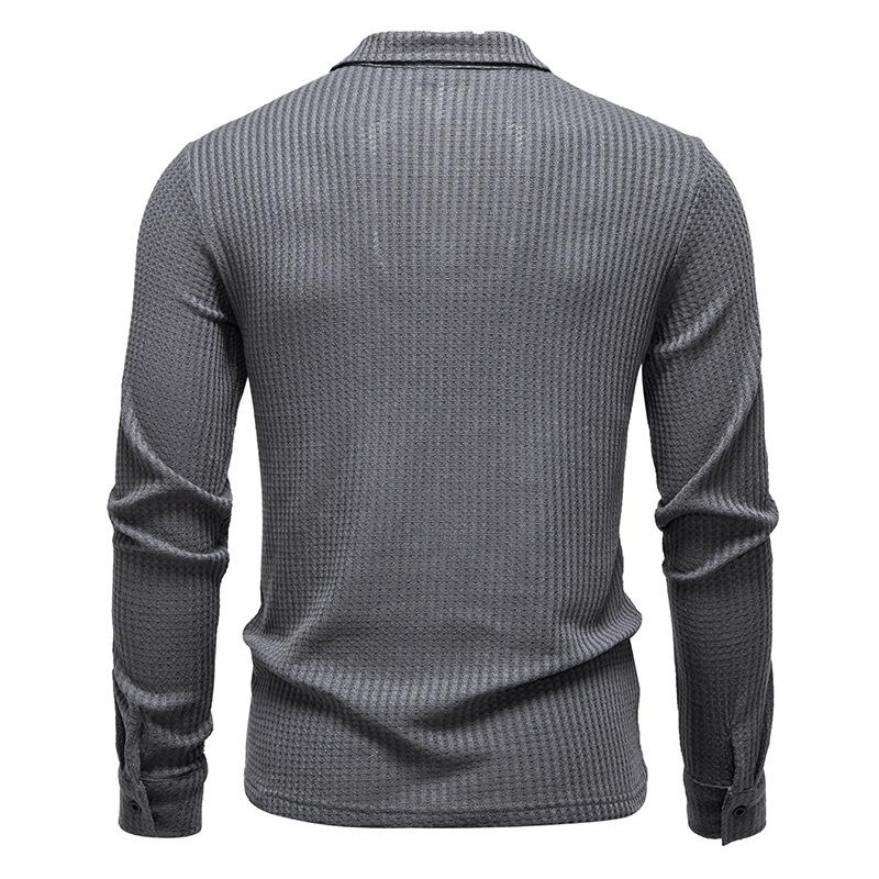 Men's Long Sleeve Polo Shirt Casual Textured Top for Men Spring Autumn Fashion Multi-Color Button-Down Collar Male Blouse