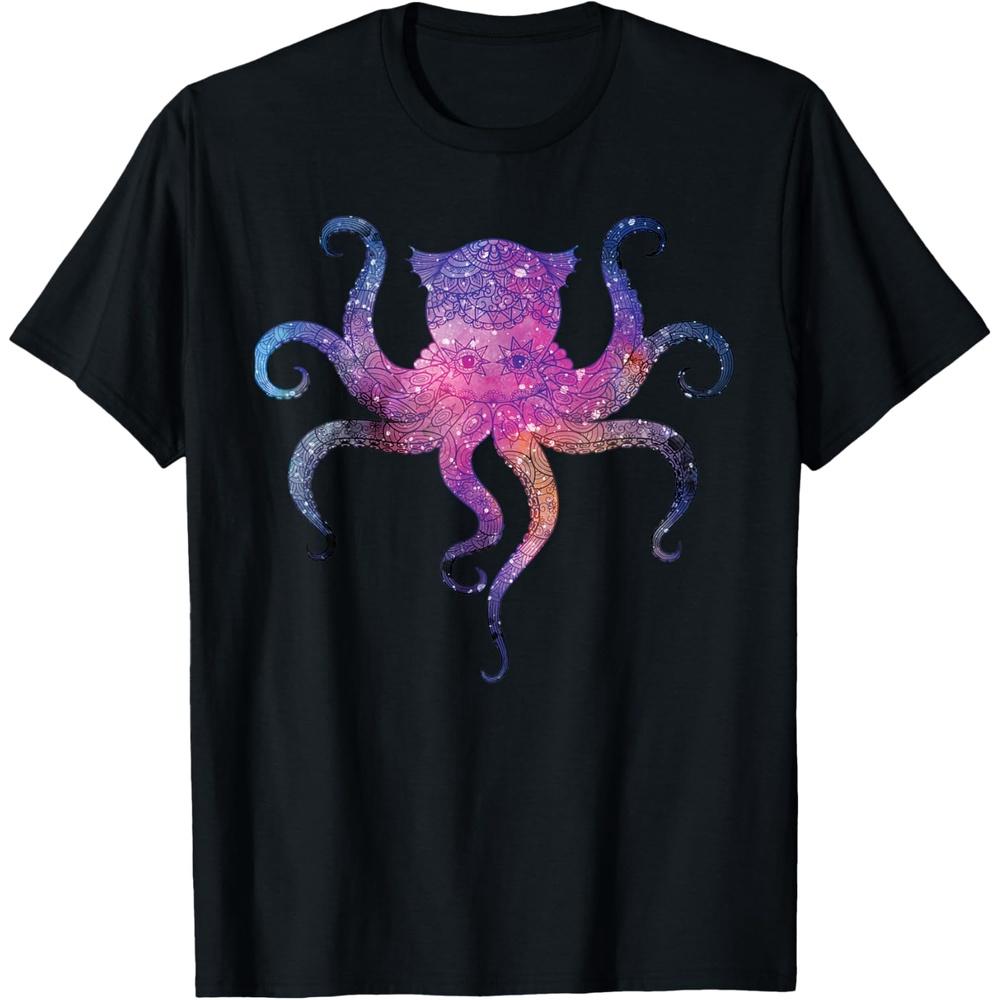 Psychedelic Octopus print Gift Mythological Creature design T Shirt L чёрный
