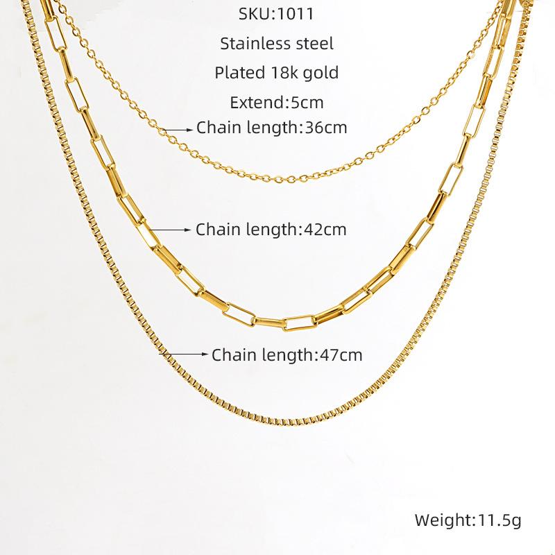European and American fashion three-layer stainless steel necklace, exuding a sophisticated and elegant vibe, a minimalist clavicle chain accessory