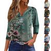 Women's T Shirt Tee Print Button 3/4 Sleeve Tunic Daily Weekend Fashion Basic V- Neck Regular Top