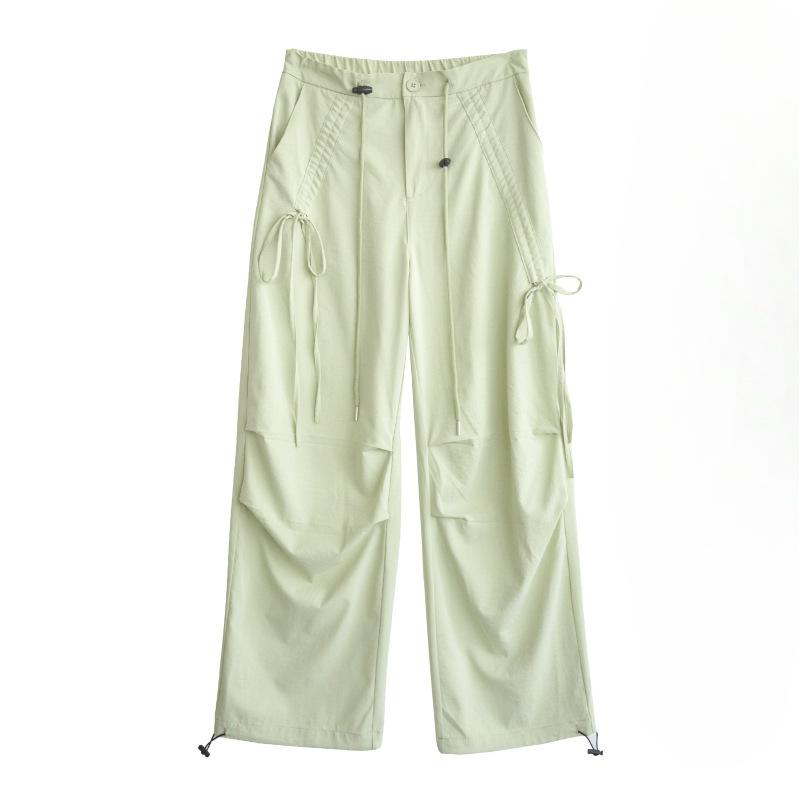 

Women s Cargo Pants Overalls Hiking Pants High Waist Retro Loose Wide-leg Bow Casual Sports Pants XL зелений