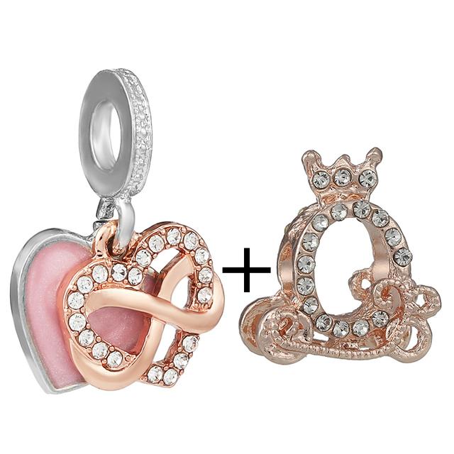 2pcs /Lot New Trend Crown Feather Zircon Hollow Leaves Beads Fit Original Brand Charms Silver Color Bracelets Women Diy Jewelry