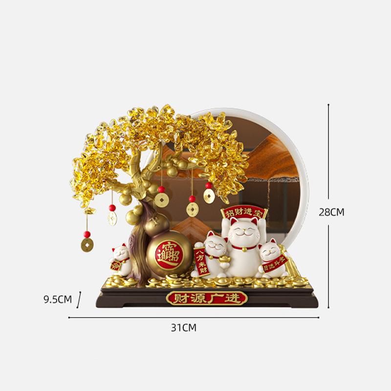 Resin Money Tree Lucky Cat Statue Ornament, Money Tree Lucky Cat Desktop Decoration, Home and Office Desktop Decoration Opening Gifts