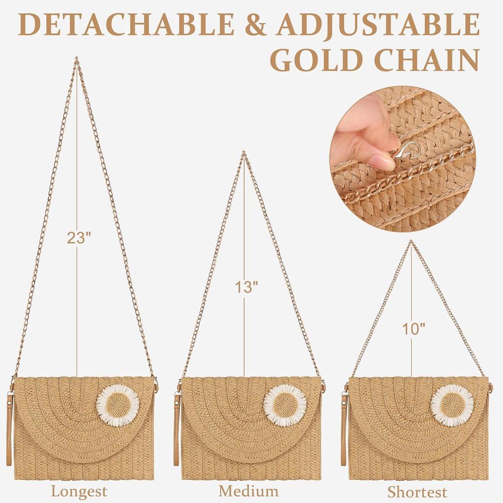 Straw Clutch Purse for Women: Summer Small Crossbody Beach Bags, Lightweight Woven Handbag, Boho Envelope Bag Travel
