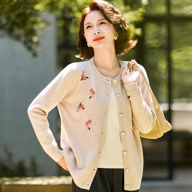 Women's Embroidered Crew Neck Knit Cardigan