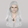 Lo stregone 3: Caccia Selvaggia Capelli Sintetici Lunghi Bianco Argento Ondulati Parrucca Cosplay da Uomo Geralt per Halloween Natale Scuola