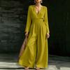 Damen V-Ausschnitt Taillenbetonender Langarm-Jumpsuit, Farbe, Elegant für Arbeit und Abend