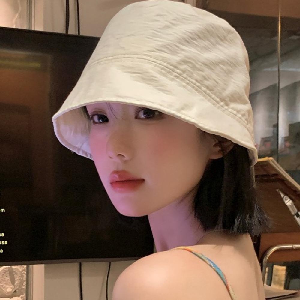 Sunscreen Bucket Hat Adjustable Drawstring Basin Hat Fashion Beach Cap