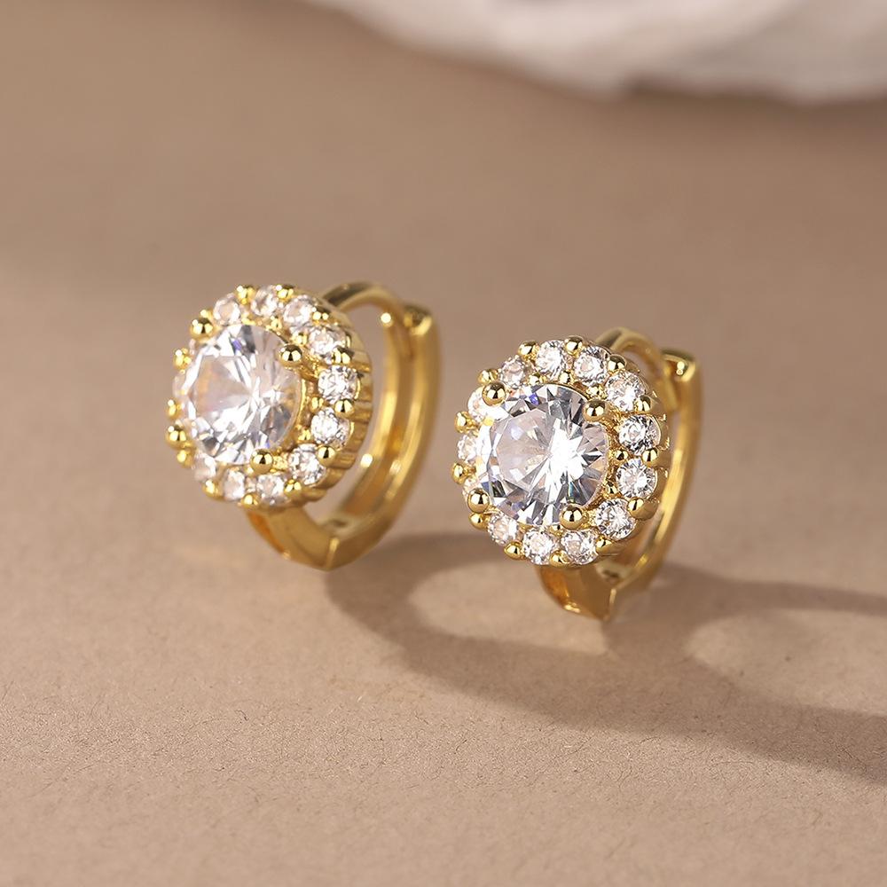 Round flash diamond zircon ear buckle light luxury fashion design simple round diamond stud earrings