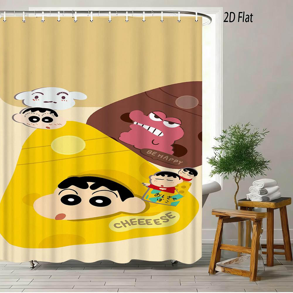

Crayon Shin-Chan Cheese & Shiro 2D Print Waterproof Shower Curtain, Cute Cartoon Bathroom Decor With Hooks W60H190(CM)-1 Pcs