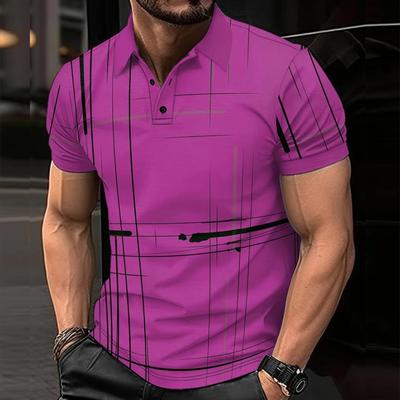 Cross Border Foreign Trade Men's 3D Digital Printed Grid GOLF POLO Lapel Trendy Men's Striped Short Sleeved T-shirt