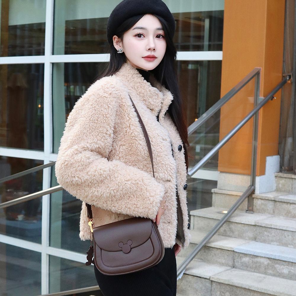 New Disney Mickey Series PU Crossbody Bag, Commuter Bag Medium Size Women's Brown BMK-71082K