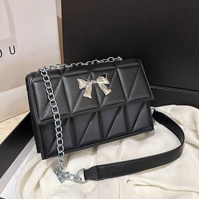 Rhombus Chain Bag Women'S Autumn High-Value Fashion Bow Versatile Shoulder Messenger Bag Small Square Bag