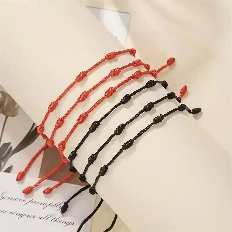 Schwarzes Rotes Faden 7 Knoten Armbänder zum Schutz Glücksbringer für Erfolg Handgefertigtes Seil Partnerarmband Glücksarmbänder