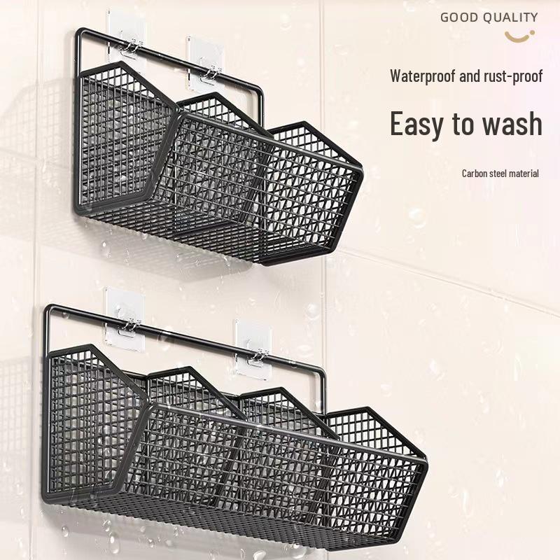 Wall-Mounted Scallion Ginger Garlic Storage Basket - No-Punch Kitchen Shelf Essential