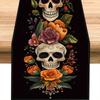 Mexican Sugar Skull Floral Roses Linen Table Runner for Table Decor Mexico Day of The Dead Table Runners Halloween Decoration