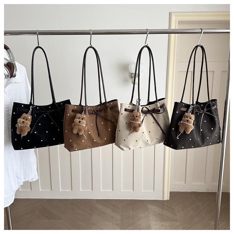 Polka Dot Retro Underarm Tote Bag with Bow - Summer 2026 Trend, Women's Large Capacity