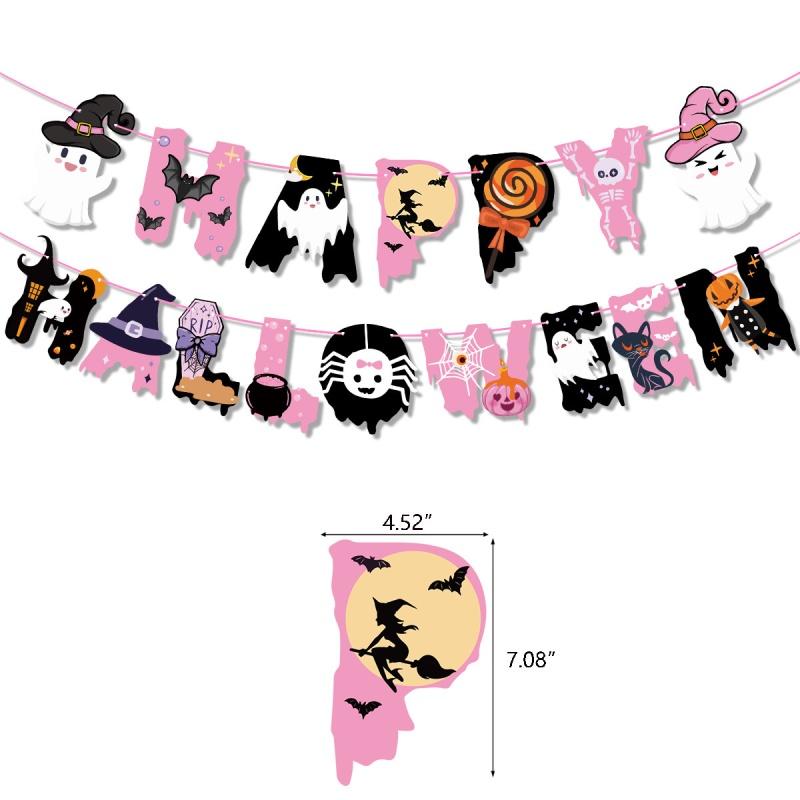 

Pink Halloween Party Decorative Skull Balloon Pumpkin Banner Cake Insert Set Banner
