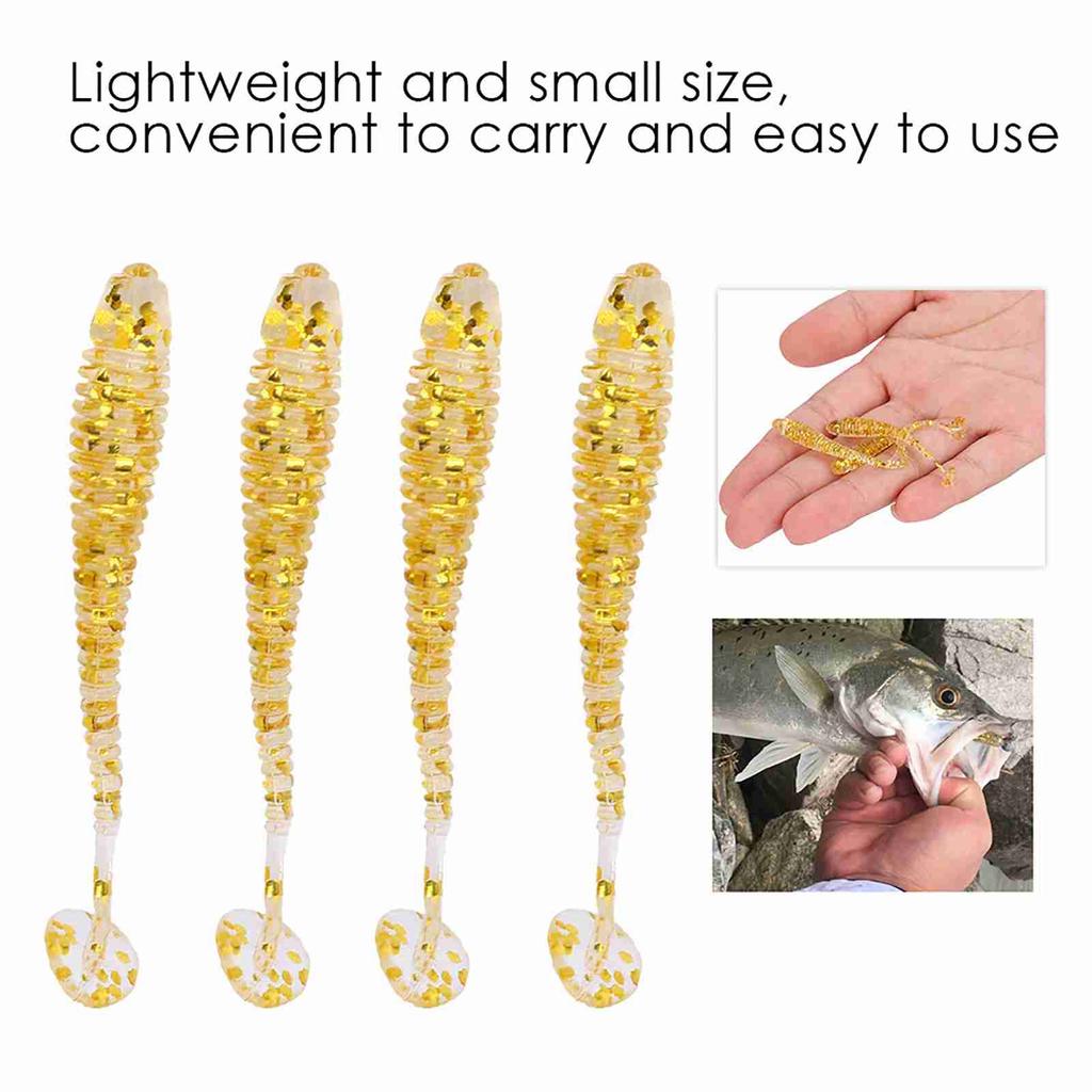 50PCS 5cm Soft Plastic Fishing Lures T Tail Grub Worm Baits Fish Tackle Accessory Golden