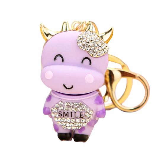 

Брелок Инкрустированный Сверкающими Стразами Дизайн Коровы Цепочка для Ключей Декоративный Брелок на Удачу Аксессуар для Сумок Кошельков Машин фиолетовый