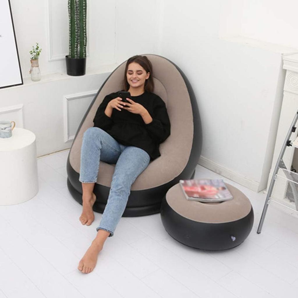Inflatable Lounge Chair : Lazy Flocking Recliner, Air Couch Sofa for Indoor, Outdoor, Travel & Camping (No Pump)