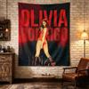 Olivia Rodrigo red stage, saturated red field with the singer in a red outfit performing, OLIVIA RODRIGO type, pop-concert art, wall hanging