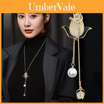 Tulip Cat Eye Flower Necklace For Women With Alloy Pendant And Snake Chain
