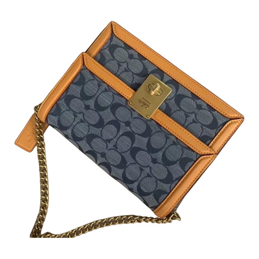 New COACH Hutton Fabric Messenger Bag Shoulder Bag Women's Blue & Orange CJ389-B4RA3