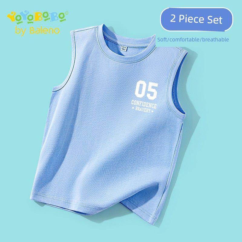 Baleno Kids Ybb Series Boys  Summer Vest 2025 New Children s Pure Cotton Sleeveless Top Boys  Short Sleeve Blue#Yb White English K 110