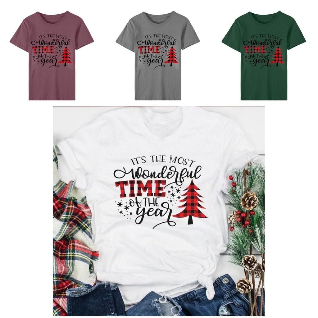 Women's Christmas Tops With Short Sleeves And Soft Cotton Material For Festive Comfort**