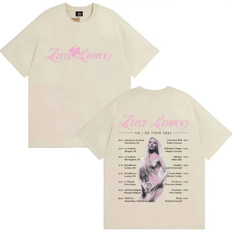 Zara Larsson Midnight Sun Global Tour Koszulka Merch Mężczyźni Kobiety Plakat Albumowy Nadruk Graficzny Bawełniane Koszulki Dekolt Luźny Oversize Topy