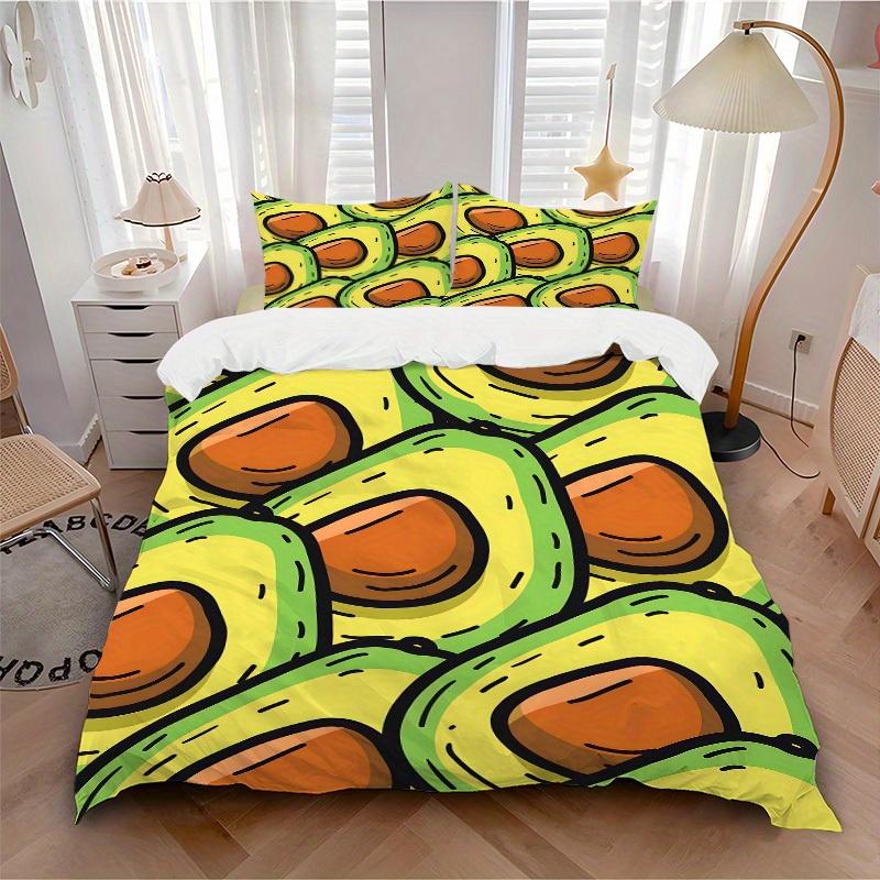 3pcs Avocado Print Bedding Set, Breathable and Soft, Suitable for All Seasons, Ideal for Home Use, Suitable for Bedroom Decor 21173