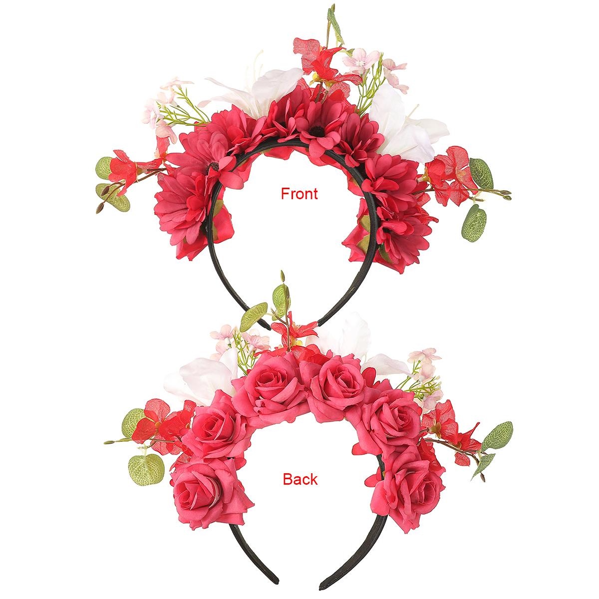 

Искусственный венок для волос, розово-красный, свадебный, обруч, венок для женщин, для отпуска на море, повязки для волос, головной убор для путешествий и фестивалей
