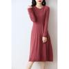 Women's Slim Fit Waist-Cinching Over-the-Knee Knitted Wool Dress - Autumn/Winter Base Layer, Round Neck, New Style