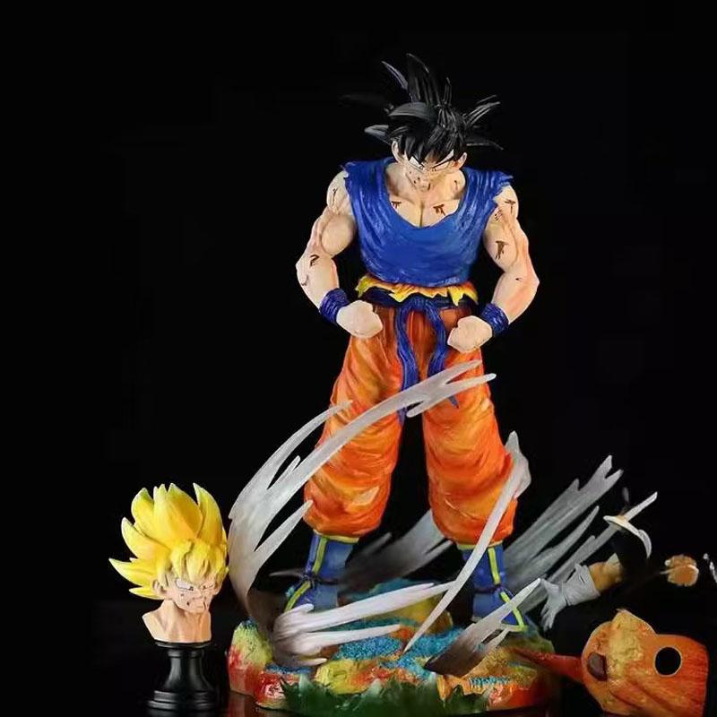 Anime Dragon Ball GK Figure Goku Battle Damaged Scene Super Saiyan Double Headed Statue Model PVC Collection Doll Toy Gift