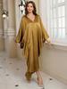 EDOLYNSA 2024 Eleganter Übergrößen-Kaftan Damen Retro V-Ausschnitt Fledermausärmel Langes Kleid Sexy Strand Badeanzug Überwurf Q1793-8783